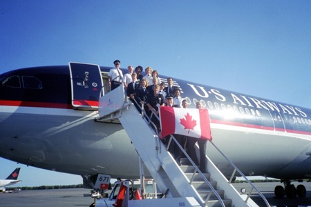 Passengers from a diverted plane wave goodbye after 9/11