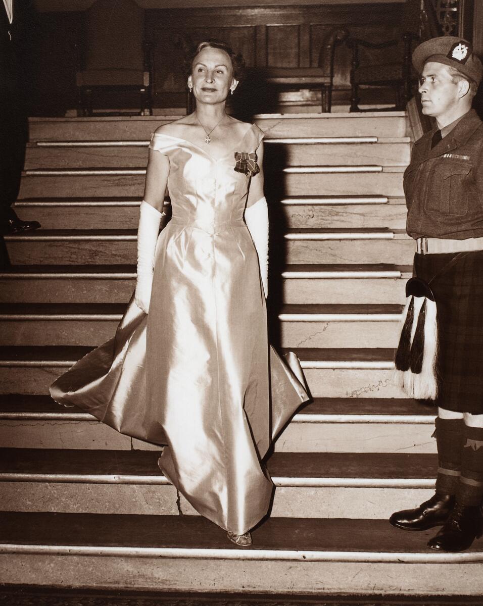 Mary Dover in formal dress, Calgary, Alberta